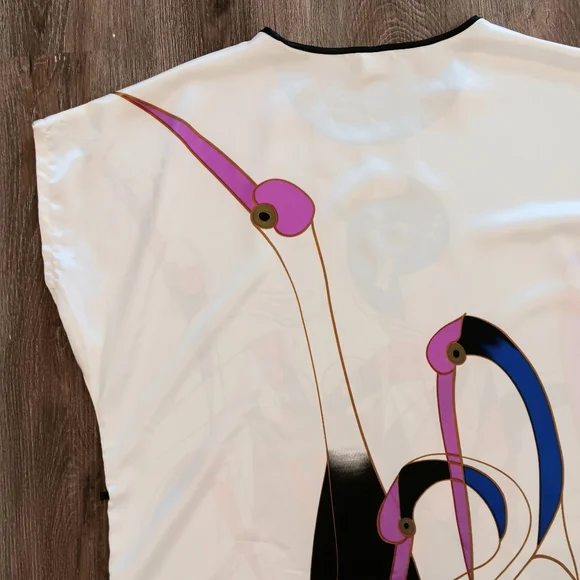 Art Nouveau satin cranes tunic dress. Medium. Ya Ye Er Si. - Picture 5 of 16